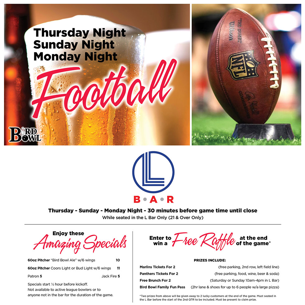 Football Specials Bird Bowl Bowling Entertainment Center Miami, Florida