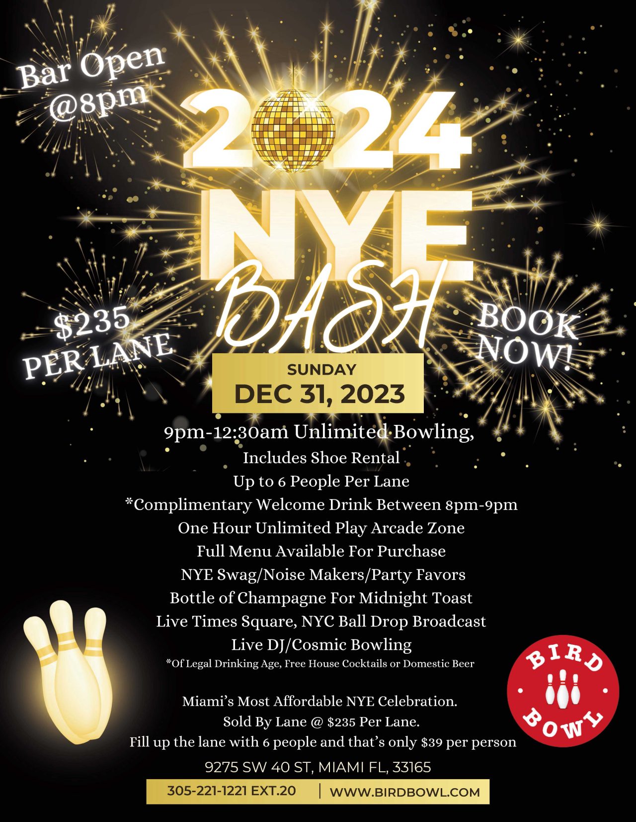 New Years Eve Bird Bowl Bowling Entertainment Center Miami, Florida
